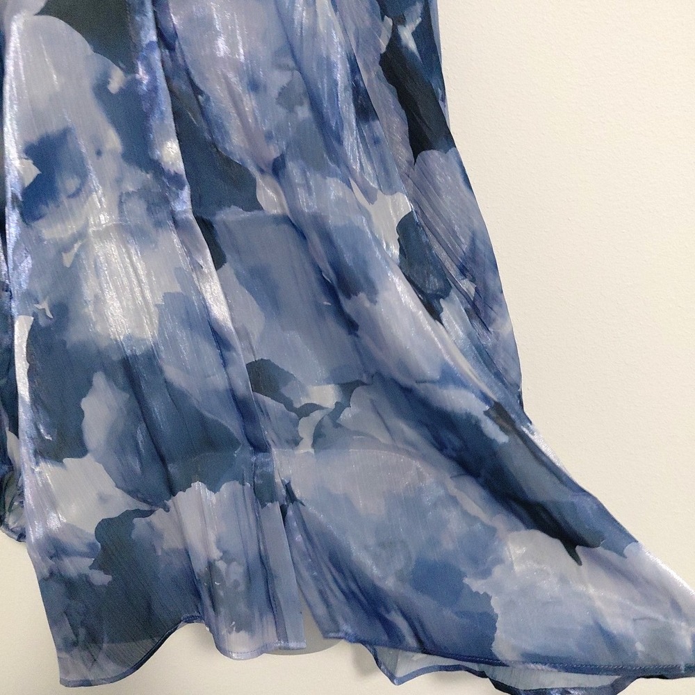 Susan Graver OCCASIONS Tunic Blouse Top LARGE‎ Blue Floral Sheen Flowing Sheer - Picture 3 of 12